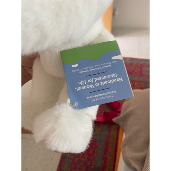 Vermont Teddy Bear Company Plush 16  Jointed Bear White Bow - Picture 6 of 15